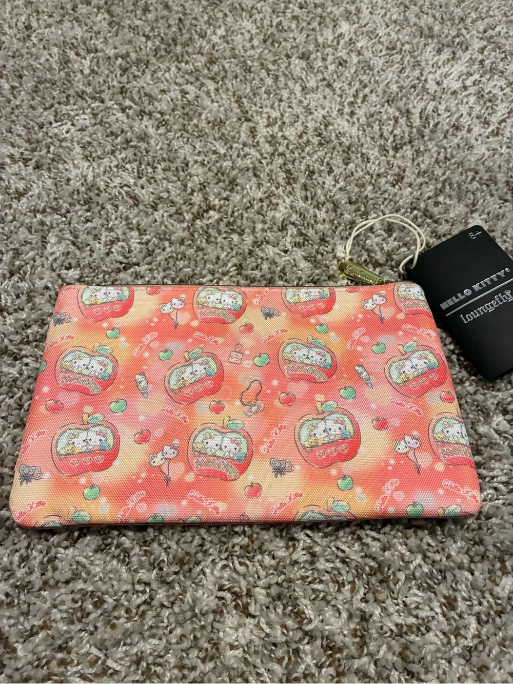 Loungefly Coral Hello Kitty Apple Print Pouch with Gold Hardware